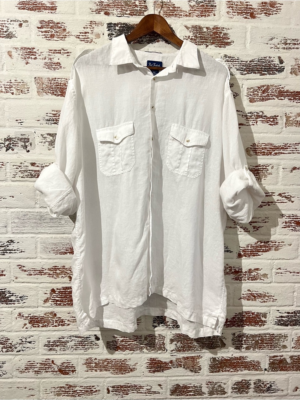 Paul Frederick Button Down Shirt 100% Finest Linen Roll Tab Sleeve Coastal XXL